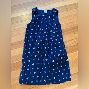 Charming Gap Kids Corduroy Navy Dress with Floral Accents - Size 6